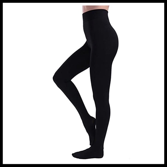 BLACK FLEECE LINED TIGHTS COZY FOOTED THICK TIGHTS A2C - Picture 9 of 12